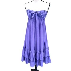 JEAN PAUL GAULTIER SOLEIL VINTAGE STRAPLESS PURPLE MESH TIERED RUFFLED DRESS
